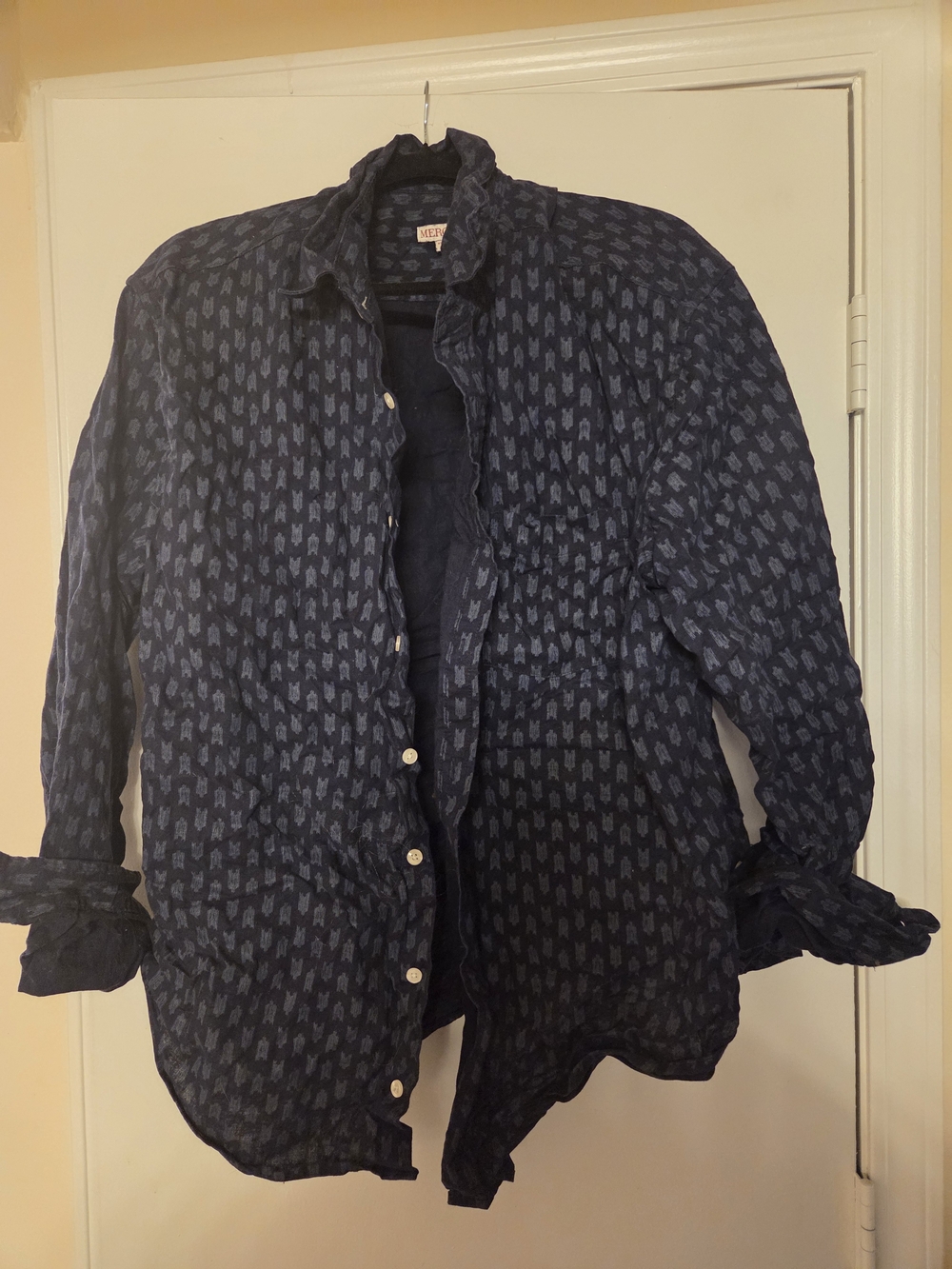 Merona Navy Blue Patterned Button Up